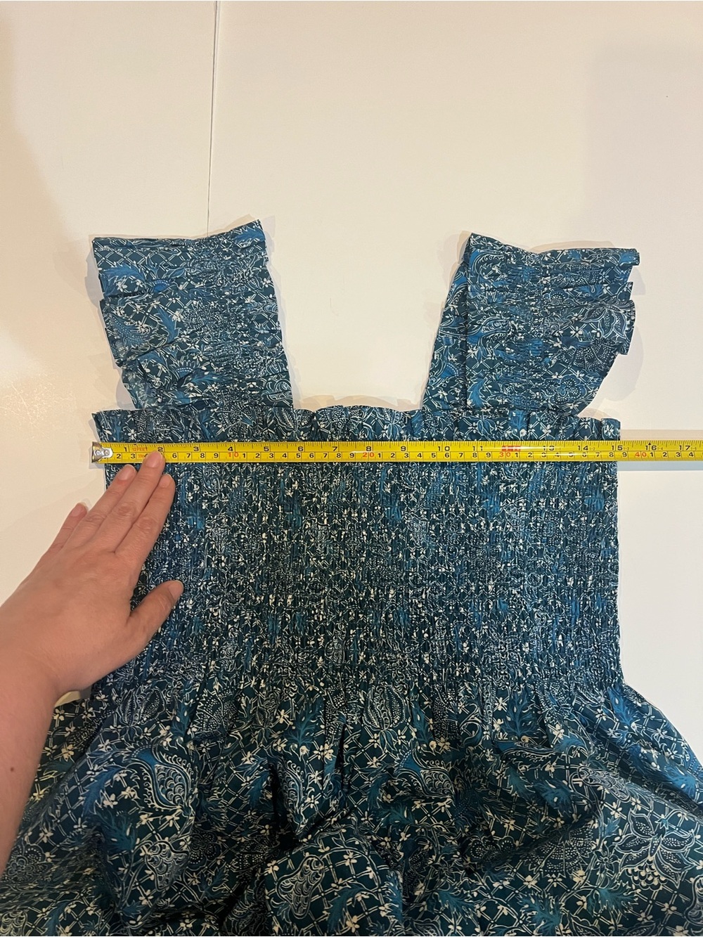 Hill House 100% Cotton Nap Dress Teal Blue Floral Smocked size L - Picture 5 of 8